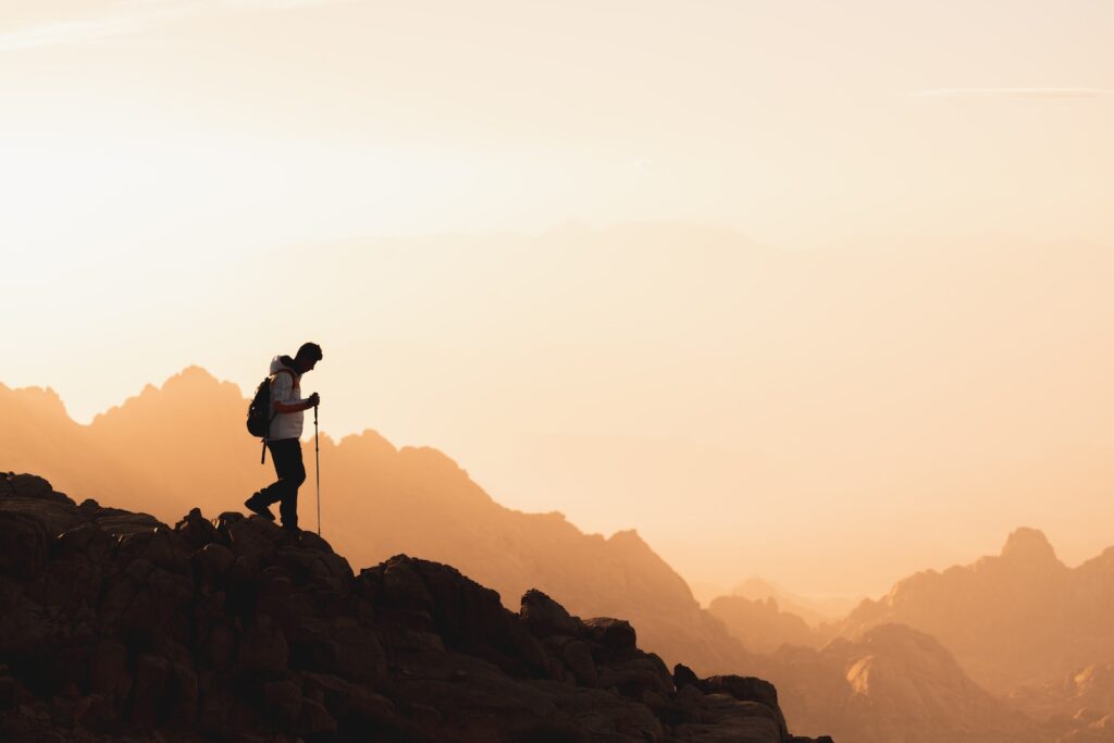 Man Hiking on Mountain Trail for Weight Loss