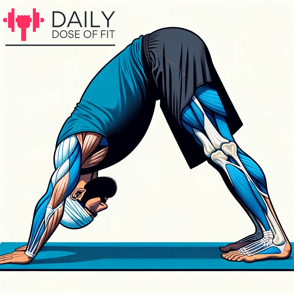 Man doing Downward Dog Exercises showing Anatomy of Calves