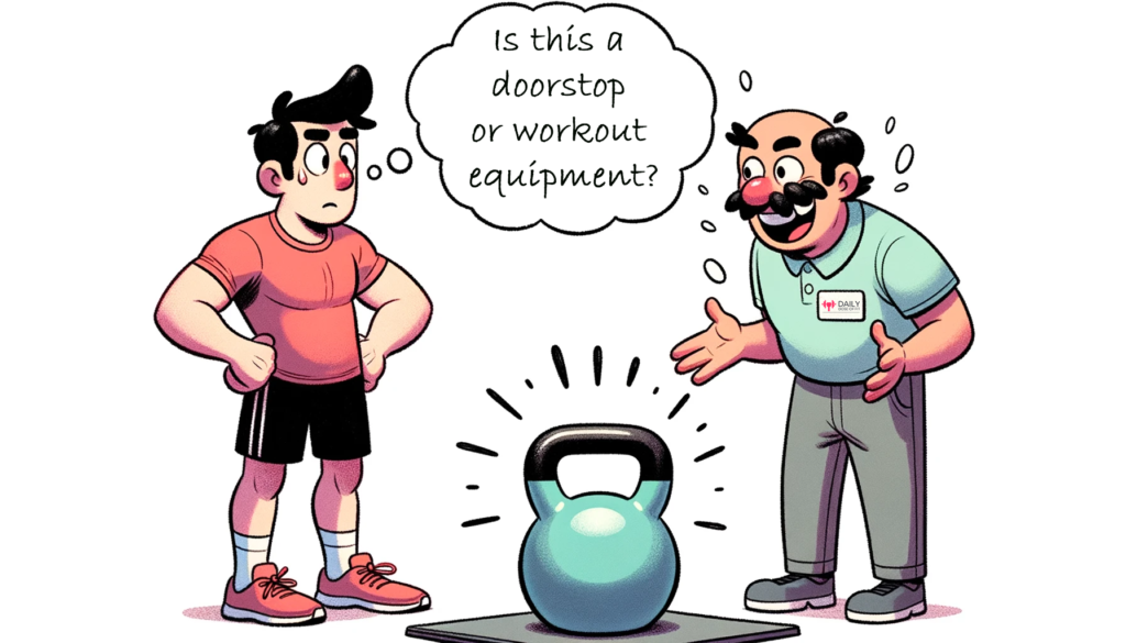 A playful illustration or comic strip addressing a common kettlebell workout question or myth