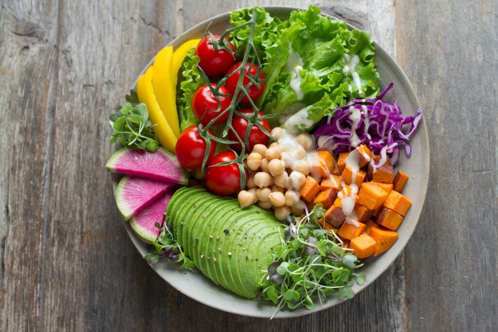 Balanced plate showcasing proteins, fats, and carbohydrates as an example of balancing macros for fitness goals.